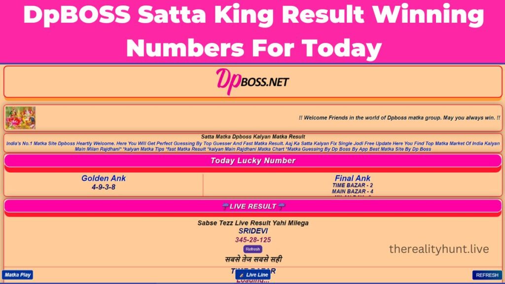 DpBOSS Satta King Result Winning Numbers For Today | DpBOSS NET