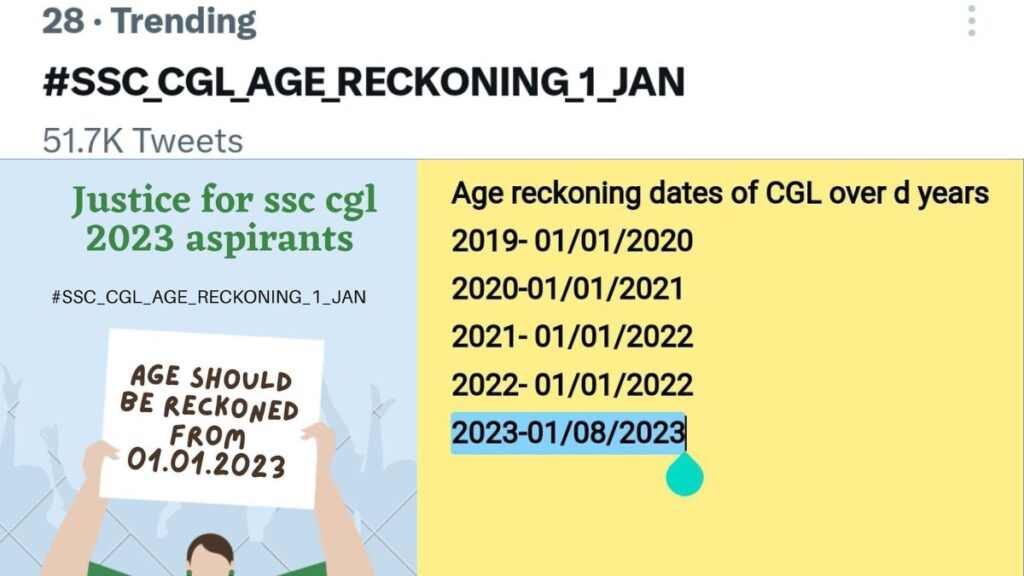 "Twitter Trends with SSC CGL Age Reckoning Issue: Aspirants Demand Change from 1st Aug to 1st Jan"
